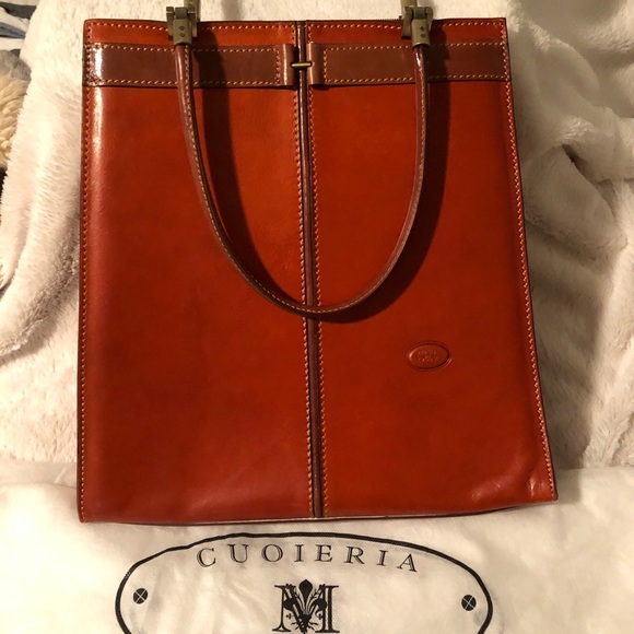 NWOT Spectacular Made in Florence Italy; orange toned leather tote. - Picture 1 of 11